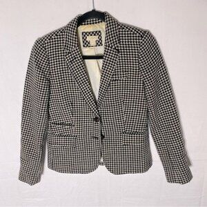 J. Crew Factory Black Cream Wool Blend Houndstooth Blazer 2